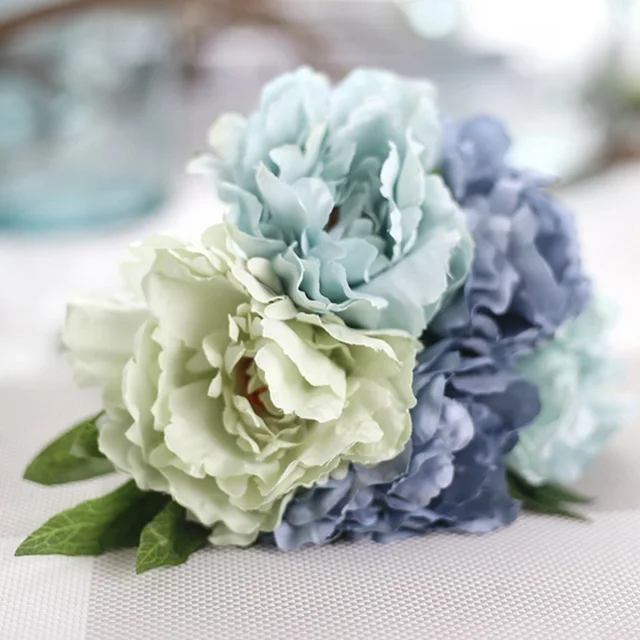 Tiffany Blue Peony Bouquet Artificial Silk Flowers Wedding Bridal Home Decor Fleur Artificielle