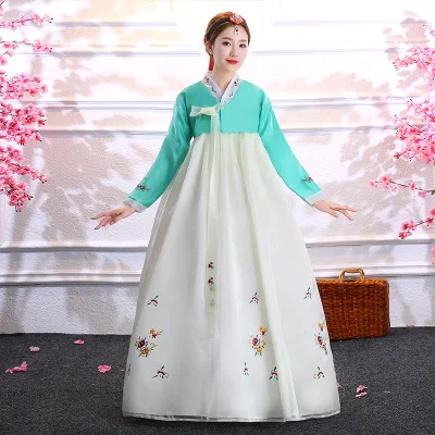 Из хлопка и полиэстера с длинными рукавами японские кимоно yukata, традиционное корейское платье в Корейском стиле «ханбок» костюм - Цвет: color14