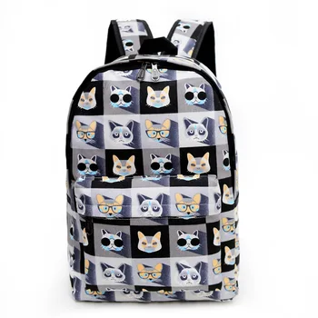 

2017 New Cute Cat Printing Backpack Black School Bags For Teenage Girls Small Backpack Women Canvas Mochila Escolar