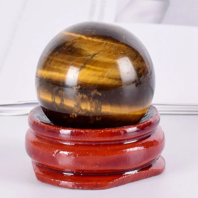 Хрустальный шар и деревянный база природный минерал кварцевая Сфера камень шарик домашний декор мини фигурка Чакра Исцеление Рейки - Цвет: tiger eye