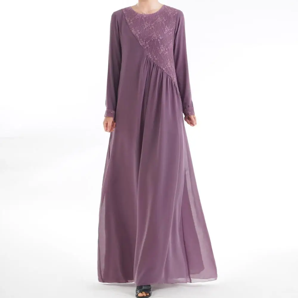 Абайя мусульманское женское длинное платье кружевное Сетчатое лоскутное Макси платье Турция этнический стиль полное покрытие мусульманская одежда турецкое модное платье - Цвет: Розовый
