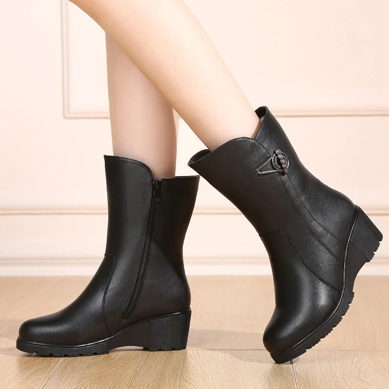 Cuero Zapatos Vaca 2018 Caliente Algodón Negro Botas Mujer Antideslizantes De Moda Invierno Elegante Cómodo Nuevas qS87qa