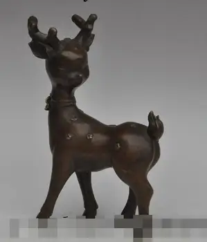 

S00965 9" china fengshui bronze cute Fawns little Sika deer statue Sculpture Decorative