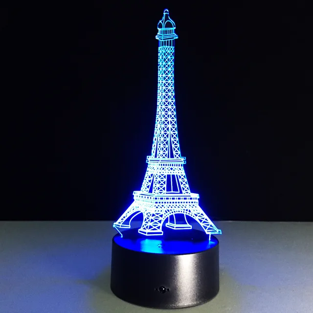 3d led illusion night light led eiffel tower 3d table lamp colorful