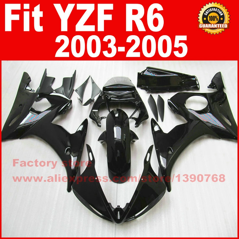 

ABS Factory motorcycle fairing kits for YAMAHA 2003 2004 2005 R6 glossy black YZF R6 03 04 05 fairings kit parts