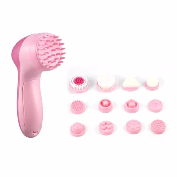 

12 in 1 Set Female Pink Multifunction Electrical Facial Massage Cleansing Brush Face Body Massager Kit with Skin Cleaning Sponge