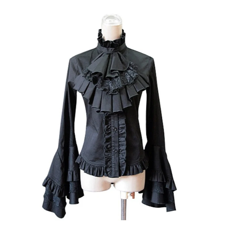 Victorian Gothic Steampunk BustleTailcoat Ruffle Long Sleeve Blouse