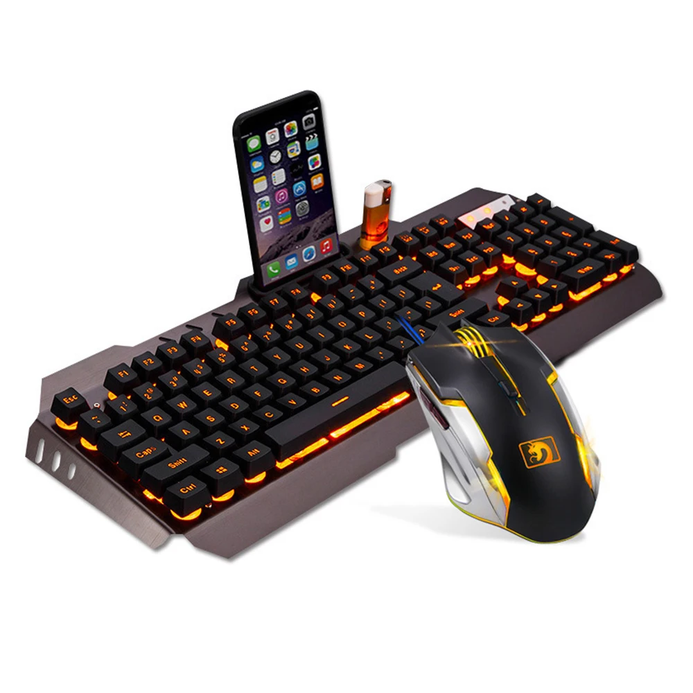 

Mechanical Feel Keyboard USB Wired Ergonomic Backlit Mechanical Feel Gaming Keyboard and Mouse Set with Aluminium Alloy Panel