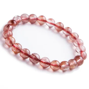 

Wholesale Red Natural Rutilated Quartz Gemstone Round Stretch Clear Crystal Bead Bracelet 8mm