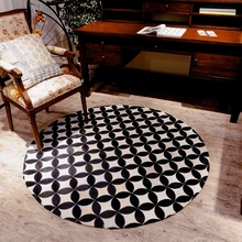 Круглые американский стиль природных коровьей швом ковер, черные геометрические меховой ковер для гостиной спальня украшения коврик