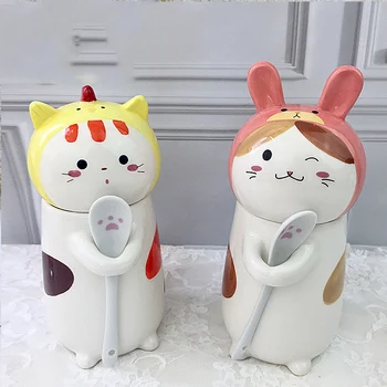 

Bunny couple cup cute creative ceramic mug birthday gift lid spoon zodiac