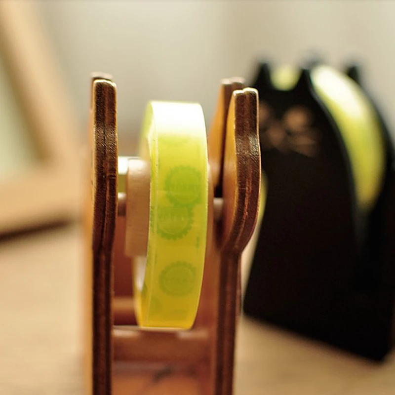Cute Cat Wooden Tape Dispenser / Tape Holder / Tape Cutter / with Free Colorful Tapes Office
