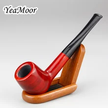 New Straight Smoking Pipe 9mm Filter Red Sandal Wood Pipe with Wooden Stand 10 tools free Handmade Tobacco Pipe