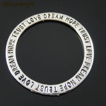 

20pcs Alloy Round Love Dream Hope Lettering Motto Charm Antique Silver Bracelet Necklace Jewelry Connector DIY Finding Accessory