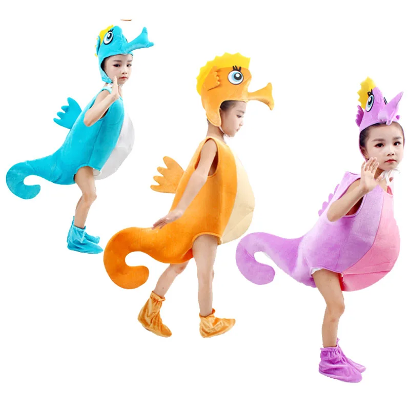 Детский костюм морского конька синего и фиолетового цвета в стиле гиппокампа; вечерние костюм животного для косплея на Хэллоуин; Одежда для мальчиков и девочек