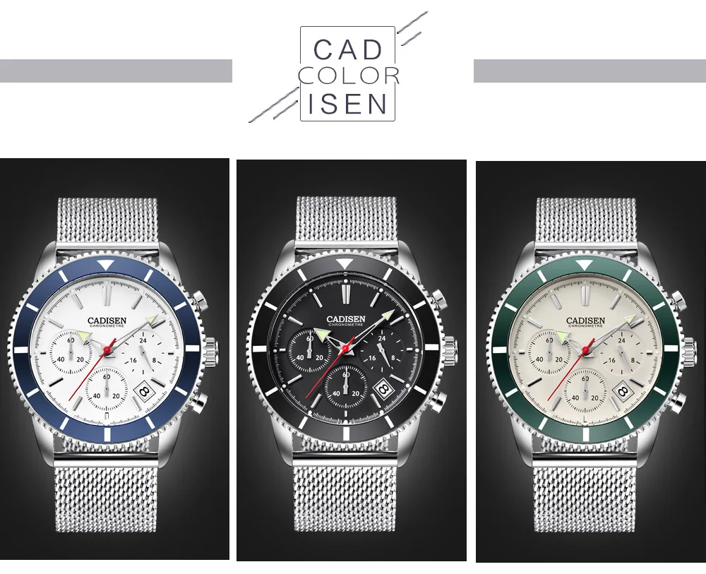 CADISEN Mens Watches Top Brand Luxury Waterproof Wrist Watches Stainless steel Date Simple Casual Quartz Watch Men Sports 9067