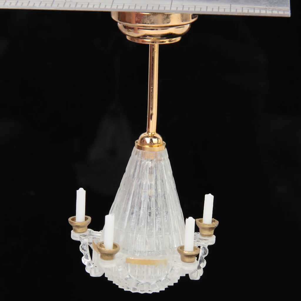Modern Design Dollhouse Mini Transparent Chandelier LED Lamp with Battery, Doll House Decor Accessories