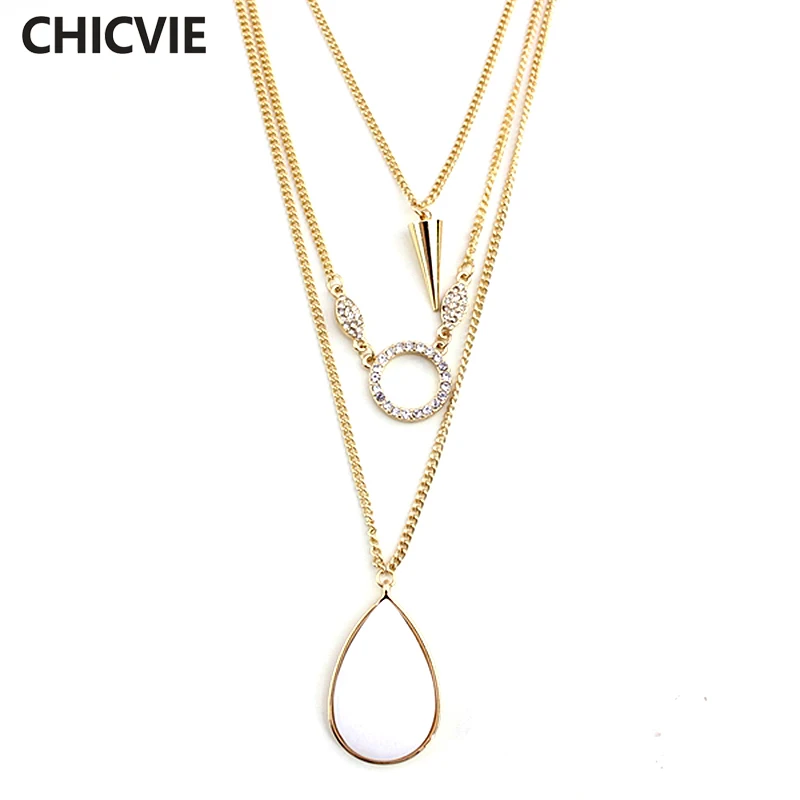 

CHOKER Fashion White Stone Pendant Necklace Gold Color Multilayer Necklace For Women Love Punk Style Statement Jewelry SNE160071