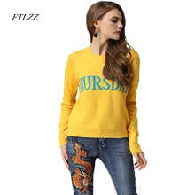 FTLZZ женский свитер с вышитыми буквами с понедельника по воскресенье 7 цветов свитер Пуловеры весна осень длинный рукав трикотажные топы