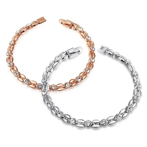 Women Fashion Shiny Rhinestones Inlaid Charms Link Chain Bracelet Xmas