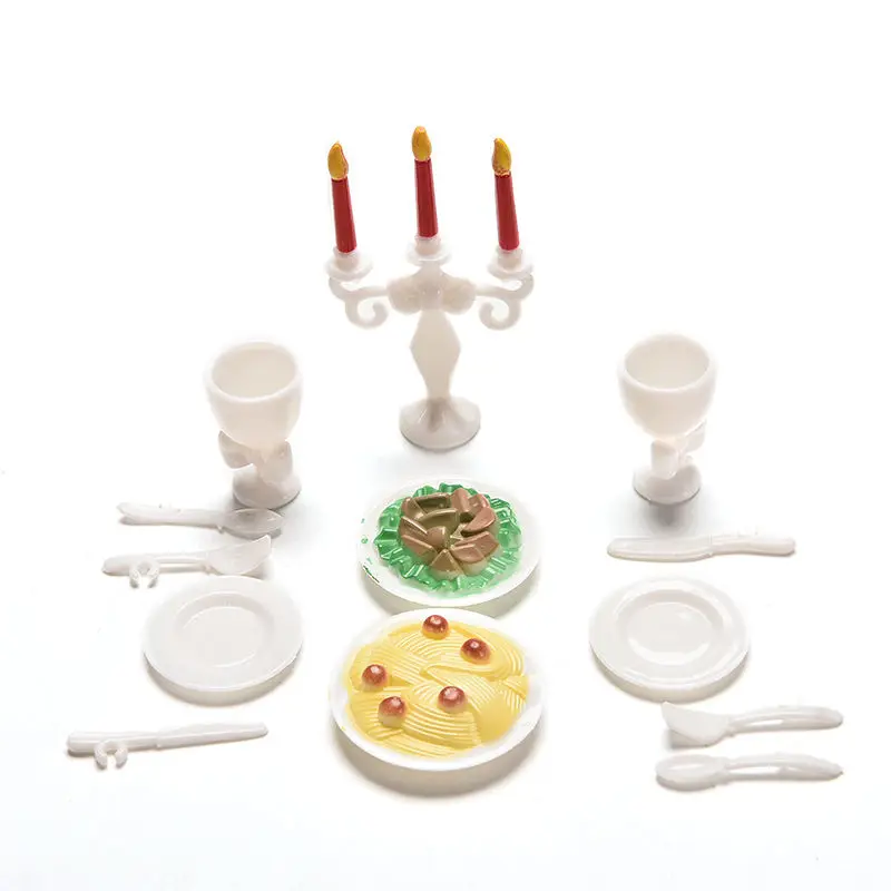 Mini Romantic Candlelight Dinner For Barbies Tableware Candle Wineglass Simulation Tableware Doll Kitchen Accessories 1 Set