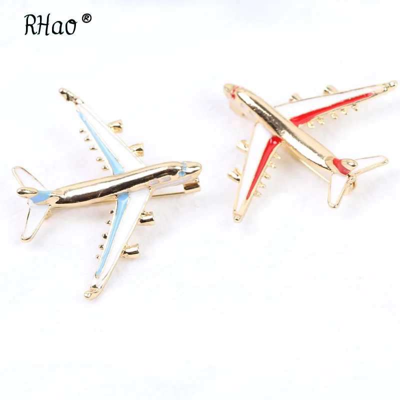 

RHao 2 colors Available Red blue Enamel Flying aircraft Brooch Women men airplane corsage hijab pins Girls Collar scarf jewelry