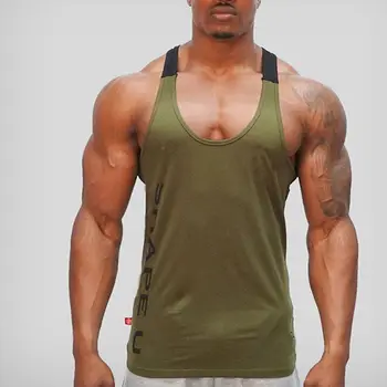 

2018 Brand New Men's Cotton Casual O Neck Letter Print Tank Top Muscle Sleeveless Tee Bodybuilding Sportswear Vest