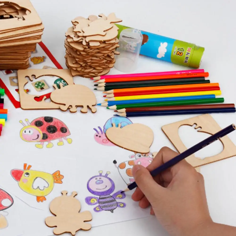 Wooden Painting Toys Set Children Learn Drawing Tools Creative Animal