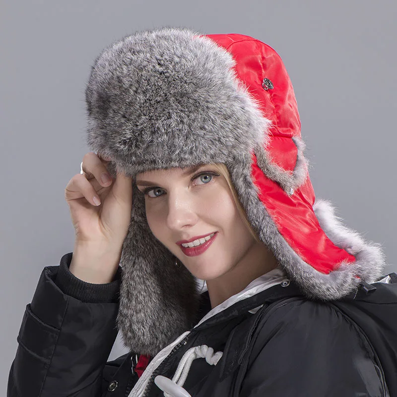 rabbit fur hat women red 4 1