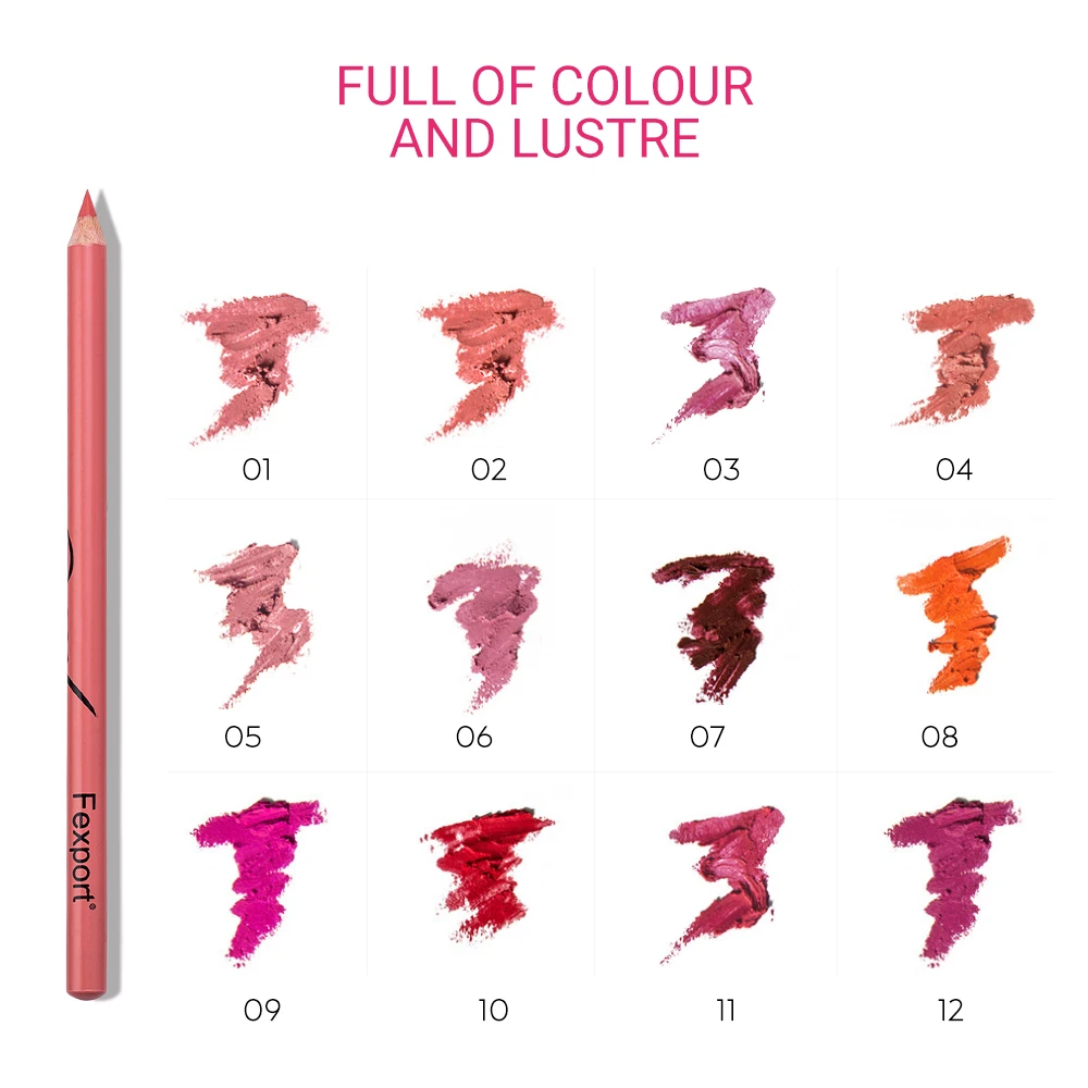 Fexport F6109, 12 цветов, пигмент, макияж, красота, профессиональный карандаш, водостойкий, стойкий контур, карандаш для губ