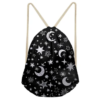 

THINK Stars and Moon Prints High-Quality School Girls Polyester Beam Pocket Drawstring Bag Storage Backpack Good Quality Custom