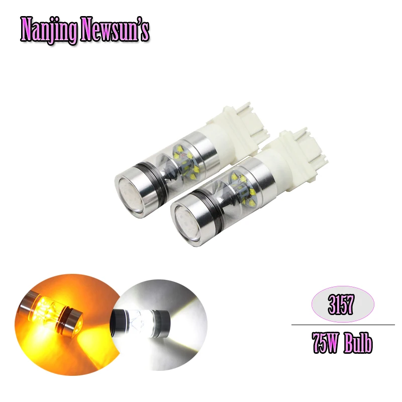 

2PCs Auto Car T25 3157 Led Bulbs White With Lens Projector 3057 3457 4157 3047 Amber Red Brake Tail Stop Parking Lamps