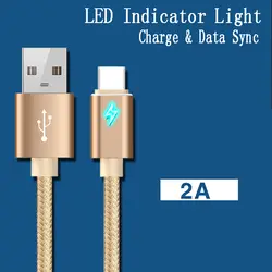 Нейлоновый переплет светодиодный индикатор тип-c Быстрая зарядка и дата кабель синхронизации для Xiaomi для huawei телефон планшет 2A 1 м 3 м