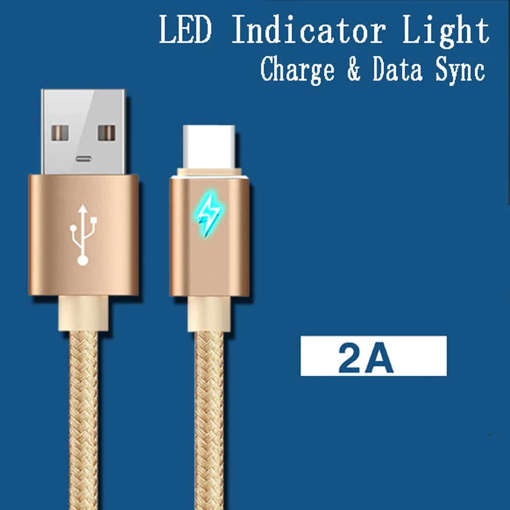 

Nylon weave LED Indicator Light Type-C Fast Charging & Date Sync Cable for Xiaomi for Huawei phone tablet 2A 1M 3 M