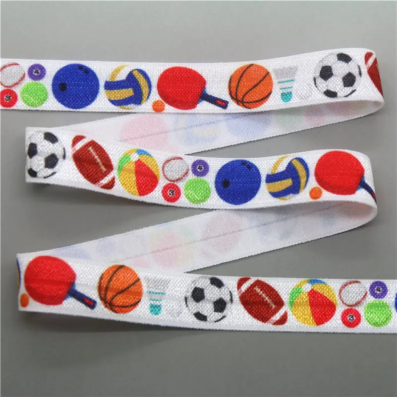 DUWES 5/8'' 50yards ball cartoon cactus space printed Fold Elastic FOE stretch ribbon hairbow headwear headband DIY OEM D1071