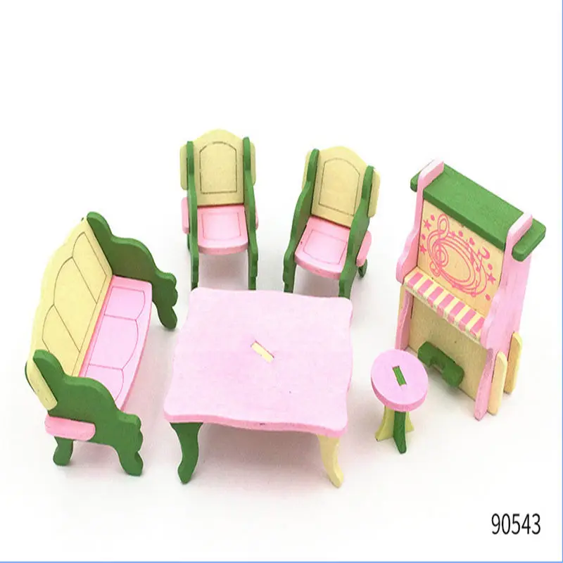 لطيف دمية اثاث اللعب للأطفال محاكاة مصغرة أثاث خشبي بيت الدمية لعبة الخشب مجموعة الدمى الطفل غرفة الاطفال