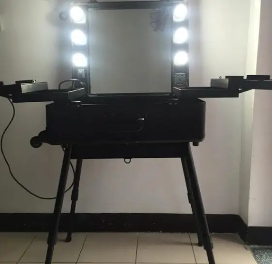 Professional Rolling Makeup Artist Cosmetic Train Case with Lights