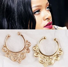 2015 NEW Non Piercing Fake Clip on Boby Nose Fake Piercing Rings Stud Punk Goth False Hoop Earrings Septum Limited Edition