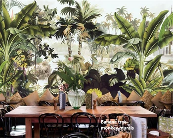 

beibehang Classic retro 3d wallpaper nostalgic hand painted rain forest banana tree monkey mural background wall papel de parede