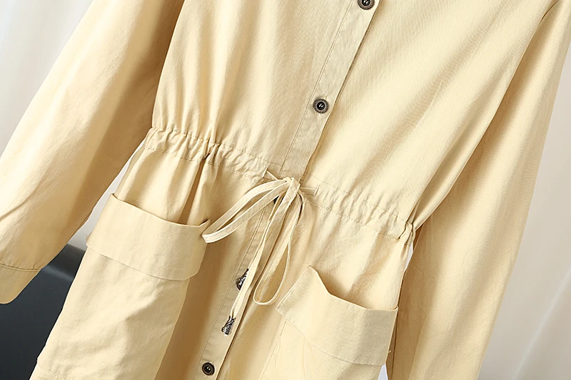 Осенняя Новинка XL хлопок женская талия тонкая мода большой карман однотонная ветровка куртка A241