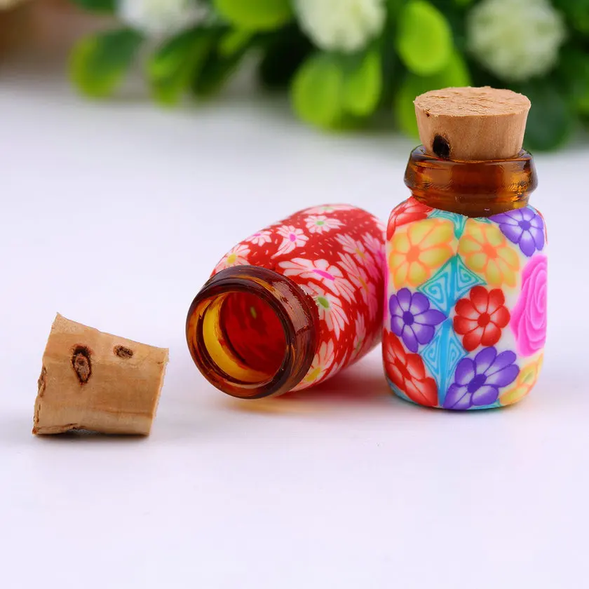 

10 pcs Mini Glass Polymer Clay Bottles Containers Vials With Corks Can put in some powder or Beads Jewellery Refillable Bottles