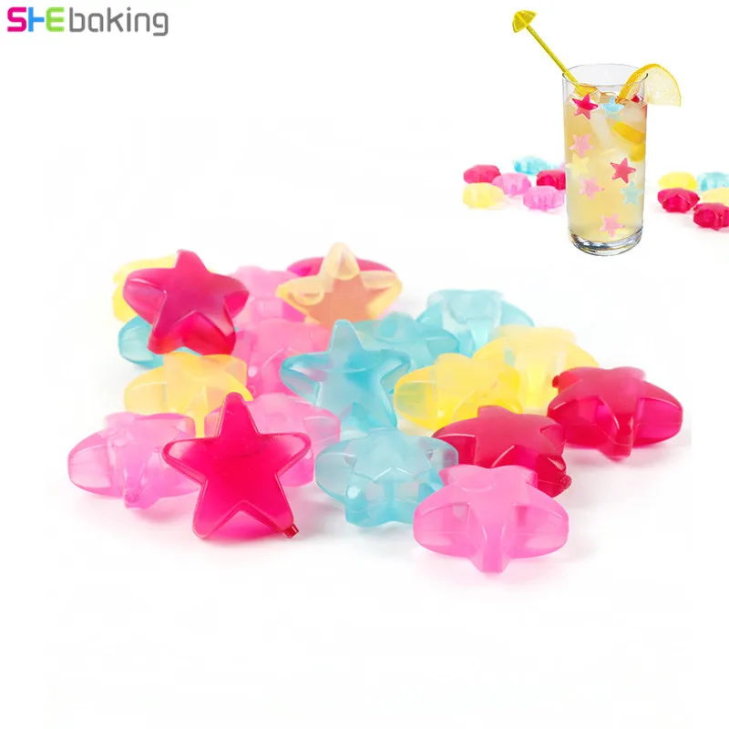 

Shebaking 20pc/set Star Shape Ice Cubes Plastic Reusable Multicolour Ice Cream Tubs Mold Kitchen Bar Party Physical Cooling Tool