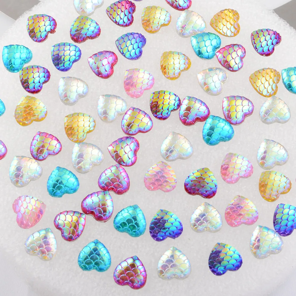 

BOLIAO 30Pcs 12*12mm ( 0.47*0.47in ) Heart Shape Fish scale Mix Resin Flatback Clothes Home Holiday Decoration DIY