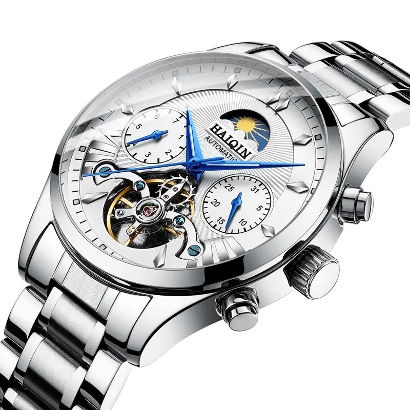 HAIQIN мужские/мужские часы Топ бренд класса люкс автоматические/механические/роскошные часы мужские спортивные наручные часы Мужские часы reloj hombre tourbillon - Цвет: All-silver