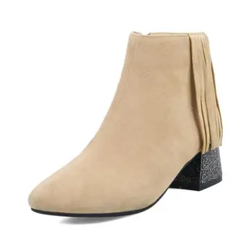 

Ladies Chaussure Women Shoes Woman Zapatos Mujer Sapato Girls Ankle Boots Square High Heels Booties Tassels Pointed Toe XZ181162