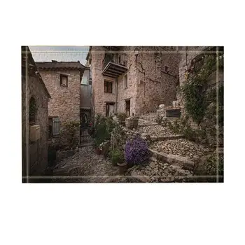 

Rustic Decor, Green Plants Climbed the Walls of Retro Houses Bath Rugs, Non-Slip Funny Indoor Outdoor Doormat