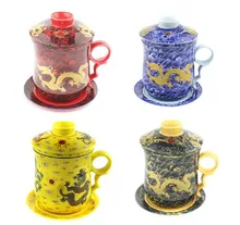 Neue 350CC Drachen Keramik Teetasse Porzellanbecher Mit Filter Chinesischen Kung Fu Teetasse Blaue und Weiße Tassen und untertassen