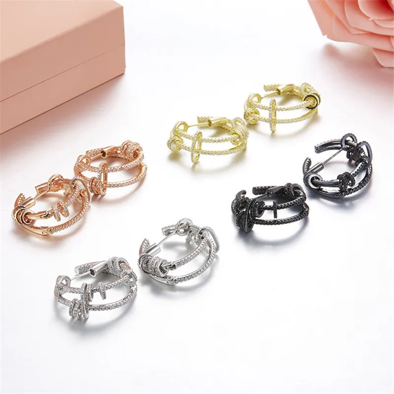 

Fits Monaco Jewelry with Charm Ladies Earrings Couple Party Gifts 925 Sterling Silver Inlaid Zircon Movable Circlet Earrings