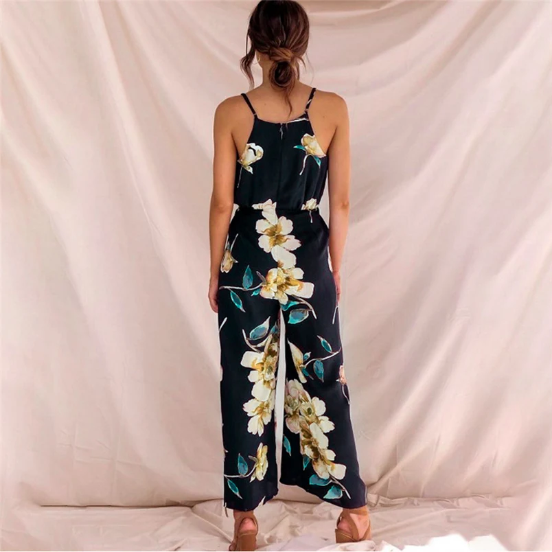 Womens Summer Jumpsuit Lady Boho Strappy Floral Sleeveless Sling Long Trouser Playsuits Jumpsuit Rompers Holiday Clubwear #J25 (4)
