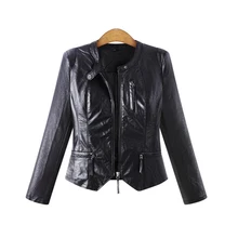 Высокое качество Новая повседневная Осенняя женская кожаная куртка черного цвета воротник стойка молнии короткие женские Куртки из искусственной кожи